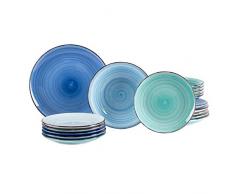 MamboCat 18tlg. Teller-Set Blue Baita | edles Steingut-Geschirr | großer Speiseteller + tiefer Suppenteller + Kuchenteller | 6 Blau-Töne | backofentauglich