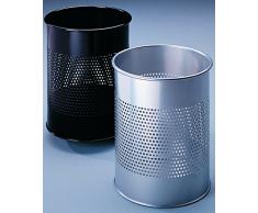 Durable 331023 Papierkorb Metall rund 15 Liter, Perforation 165 mm, silber