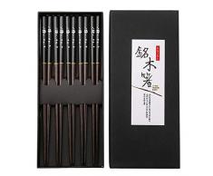 Essstäbchen Japanische hochwertig einfache Bedienung 5 Paar holz Essstäbchen für Sushi japanische chinesische Gerichte mit Etui（Schwarz）