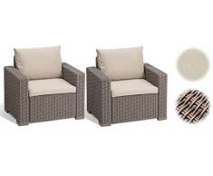 Allibert by Keter Gartenlounge Sessel California, cappuccino/panama sand, 2er Set, inkl. Sotz- und Rückenkissen, Kunststoff, runde Rattanoptik