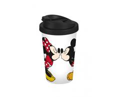 Disney Mickey Mouse Mickey KISS 400ml Coffee to go Becher, Kunststoff, Weiß-bunt, 9 x 9 x 16,5 cm