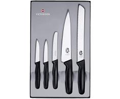 Victorinox 5-teiliges Küchenmesser-Set (Gemüsemesser, Tomaten- und Tafelmesser, Tranchiermesser, Brotmesser, Spülmaschinengeeignet) schwarz
