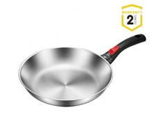 TIBEK Pfanne Induktion 28 cm Mit Abnehmbarem Griff, Edelstahl Unbeschichtet, Induktionsgeeignet, Spülmaschinengeeignet, Backofenfest( 2 Jahre Garantie)