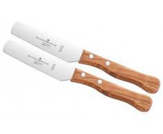 Schwertkrone Frühstücksmesser 2er Set Brötchenmesser Buttermesser mit Wellenschliff Holzgriff Olivenholz Holzgriff Solingen