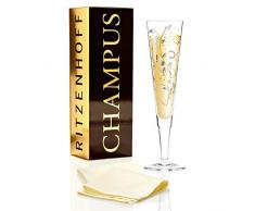 RITZENHOFF Champus Champagnerglas von Nuno Ladeiro, aus Kristallglas, 200 ml, mit edlen Gold- und Platinanteilen, inkl. Stoffserviette