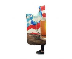 Rtosd Mit Kapuze Decke Glas Bier auf Holztisch Usa Decke 60 x 50 Zoll Comfotable Hooded Throw Wrap