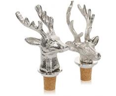 COM-FOUR® 2x Flaschenverschluss Hirsch, dekorativer Silberhirsch als Korkstopfen, Flaschenkorken als Verschluss für Wein-, Sekt- und Likörflaschen [Auswahl variiert]