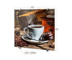Spritzschutz Glasbild für die Küche Kaffeetasse Bohnen Kaffeemühle Mühle alt (60x60cm)