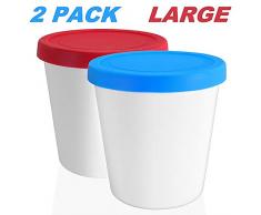 LIN Aufbewahrungsbehälter für Speiseeis mit Deckel 2 Stück - 1L runde wiederverwendbare BPA-frei Eisbehälter für Gefrierschrank für hausgemacht Eis, Sorbet, frozen Joghurt und allgemeine Lebensmittel