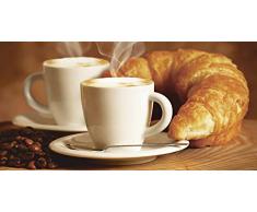 Artland Qualitätsbilder I Glasbilder Deko Glas Bilder 60 x 30 cm Ernährung Genuss Getränke Kaffee Foto Braun A7EZ Dampfender Cappuccino und Croissant