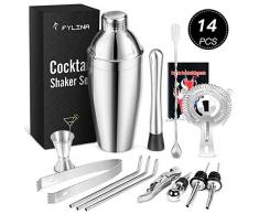 FYLINA Cocktailshaker Geschenk Edelstahl 14-teiliges Cocktail Bar Set Bar Zubehör Cocktailset Groß 750 ML Cocktailshaker Cocktail Shaker Mixer Männer und Frauen