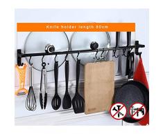 KONFA Küchenhalter mit Hakenbecherhalter,Keine Notwendigkeit Küchenschienen zu Bohren Küchenutensilienständer,Schwarz,80cm