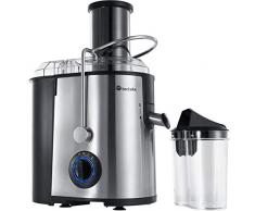 tectake 403349 Entsafter für Obst und Gemüse, elektrische Saftpresse aus Edelstahl, 3 Geschwindigkeitsstufen, große Einfüllöffnung, inkl. Reinigungsbürste und Saftbehälter, GS-Zertifikat