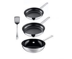 Silit Toskana Pfannenset, 4-teilig, mit Pfannenwender, Bratpfanne Ø 20 und 28 cm, Edelstahl beschichtet, induktionsgeeignet und Wuhan Wok-Pfanne Ø 28 cm, Edelstahl beschichtet
