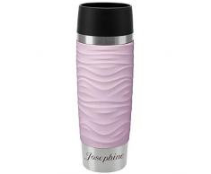 Emsa Thermobecher Travel Mug Waves Grande Puder-Rosa 500 ml mit Rund-Gravur gelasert Edelstahl Soft-Touch-Manschette mit Quick Express Verschluss