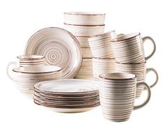 Mäser 929877 Bel Tempo I Frühstück-Service für 6 Personen im Vintage Look, handbemalte Keramik, Geschirr-Set 18 Teile, Steingut, Beige