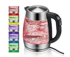 1,7L Wasserkocher Glas mit Temperatureinstellung - ABC Lifestyle 2200 Watt Elektrischer Wasserkessel mit LED-Beleuchtung, BPA frei Teekocher, Automatische Abschaltung, Strix-Controller Tee