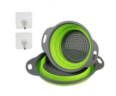 ZoomSky Faltbar Seiher,2er Silikon Sieb Platzsparend Küchensieb Klappbar Nudelsieb Küche Ordnung Abtropfsieb für Spüle von Obst Gemüse mit 2 Klebehaken