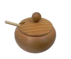 C01 Zuckerdose aus Holz, mit Deckel und Löffel, ideal als Geschenk, Durchmesser 10 cm