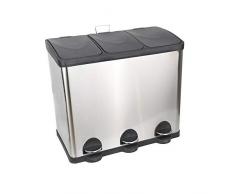 Ribelli dreifach Mülleimer aus Edelstahl - Mülltrennung, Mülltrennsysteme mit 3 Inneneimern, Treteimer Abfalleimer Müllbehälter Papierkorb, 60L (3 x 20L)