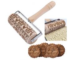 Masrin Nudelholz Weihnachten Holz Nudelhölzer zum Backen geprägte Kekse Weihnachtsdruck (Khaki)
