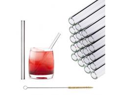 HALM Glas Strohhalme Wiederverwendbar Trinkhalm - 20 Stück kurz gerade 15 cm + plastikfreie Reinigungsbürste - Spülmaschinenfest - Nachhaltig - Glastrinkhalme Glasstrohalme für Tumbler Cocktailgläser