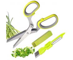 HKBTCH Schere Kräuterschere Küchenschere Kräuterschere Mehrzweckschere, Küchenschere mit 5 Lagen Edelstahlklingen, Kräuter Schere Cutter Klinge Multi Scheren mit Reinigung Kamm