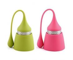 iNeibo Teesieb Teeei für Loses Tee aus Rostfreiem Edelstahl und Lebensmittelechtem Silikon, hübsches Teefilter mit Auffangbehälter. 2er Set Pink und Grün