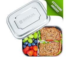 BREADL® Edelstahl Brotdose, Spülmaschinenfest, Plastikfrei, 17x13x6cm, 1000ml, BPA-frei, Trennwand und 2 Fächer, Lunchbox & Bento-Box für Kinder & Erwachsene