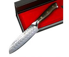 Stallion Damastmesser Ironwood kleines Santokumesser 12,5 cm - Messer aus Damaststahl mit Griff aus Eisenholz