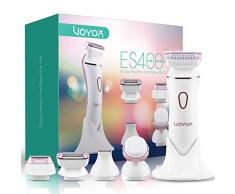 VOYOR Damenrasierer Elektrischer Rasierer Damen Nass und Trocken Wiederaufladbar Ladyshaver für Bikinizone Körper Achseln Kabelloser Wasserfest 4-IN-1 Elektrorasierer ES400