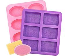 Silikon Seifenformen,2 Stück 6 Hohlräume Silikonform Oval Rechteckig Seifenform Kuchenform für Craft Seife Schimmel, Kuchen DIY Form, Biscuit Schokolade Schimmel, Ice Cube Tablett,Random Farbe