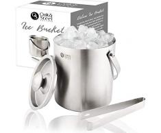 Premium Eiseimer, 2 Liter - Elegantes Silber Eiskübel - Doppelwandiger Isolierter Edelstahl - Eiswürfelbehälter mit Griff, Deckel & Zangen - Partys Bar-Zubehör Weihnachtsgeschenk