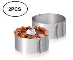 Tebery 2 Stück Tortenring verstellbar aus Edelstahl mit Skalierung Backring verstellbar mit dem variablen Kuchenring gelingen kleine und große Kuchen