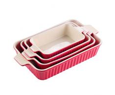 MALACASA, Serie Bake.Bake, 4er Set Porzellan Backform Kuchenform Brotbackform Back Schäle Auflaufform Ofenform Teller Suppenteller in 4 Größe Rot