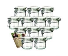 gouveo 12er Set Bügelgläser 250 ml, Rezeptbroschüre, Marmeladengläser mit Bügelverschluss