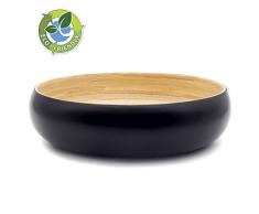 Dehaus® Groß Stilvolle Bambus Schüssel 30cm, als Obstschale, Salatschüssel oder Brotkorb, Obstkorb aus Holz, moderner Holzschale, große runde Schale (Schwarz)