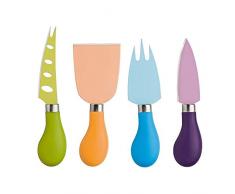 Lifeinhome 4 Teilig Edelstahl Käsemesser Set mit Kunststoffgriff Hartkäsemesser, Weichkäsemesser, Käsegabel, Käsespachtel in 4 Farben Küchen Werkzeuge
