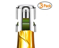 Kimimara Flaschenverschluss für Sekt- Champagner- und Prosecco-Flaschen aus Edelstahl, 3er-Pack Sektverschluss, Wiederverwendbar Sektflaschenverschluss (Silber)