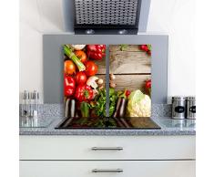 decorwelt | Herdabdeckplatten 2x30x52 cm Ceranfeldabdeckung 2-Teilig Universal Elektroherd Induktion für Kochplatten Herdschutz Deko Schneidebrett Sicherheitsglas Spritzschutz Glas Gemüse