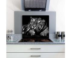 decorwelt | Herdabdeckplatte 60x52 cm Ceranfeldabdeckung 1-Teilig Universal Elektroherd Induktion für Kochplatten Herdschutz Deko Schneidebrett Sicherheitsglas Spritzschutz Glas Tiger