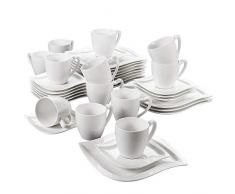 MALACASA, Serie Elvira, 36 TLG. Set CremeWeiß Porzellan Kaffeeservice Geschirrset Tafelservice mit Kuchenteller, 230ml Tasse, Untertasse Geschirr für 12 Personen