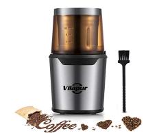 Vilapur Kaffeemühle,Elektrische Kaffeemühle & Gewürzmühle mit Edelstahlklingen Abnehmbare Schüssel & Klarer Deckel, 80g Fassungsvermögen