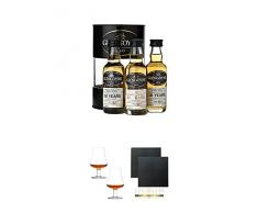 Glengoyne Mini Collection 3 x 5 cl + Stölzle Nosingglas für Whisky 2 Gläser - 1610031 + Schiefer Glasuntersetzer eckig ca. 9,5 cm Ø 2 Stück