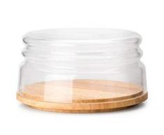 Continenta Käseglocke/Schüssel, 2-tlg. aus Gummibaumholz und mundgeblasenem Glas, Ø 20,5 x 11cm