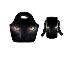 Chaqlin Lunch-Tasche für Damen, Studenten, Bento, isoliert, Neopren, mit Flaschenhülle Tote M 4-Katze