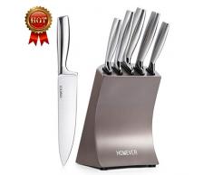 Messerblock Set, HOMEVER Profi Messer Set 6-teiliges , Küchenmesser Set mit Edelstahlklinge und Ergonomischem , Extra Scharf Kochmesser Set