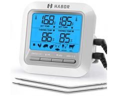 TOPELEK Digitales Grillthermometer Bratenthermometer mit Timer, 2 Stahlsonden, Hinterbeleuchtung Fleischthermometer Ofenthermometer Temperatur Voreinstellen, Küchenwecker, Sofortiges Auslesen