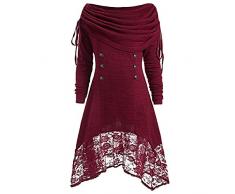 BHYDRY Herbstmode Damen Pullover Longpullover Kragen Tunika Falten Shirt Damen Loose Asymmetrisch Sweatshirt Long Top Oversize Pullover Oberteile Langarmshirt Große Größen (EU-42/CN-2XL, Wein -P)