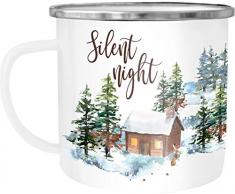 Autiga Emaille Tasse Becher Weihnachten Silent night Winter Schnee Christmas Weihnachtstasse Kaffee-Tasse weiß-metall unisize